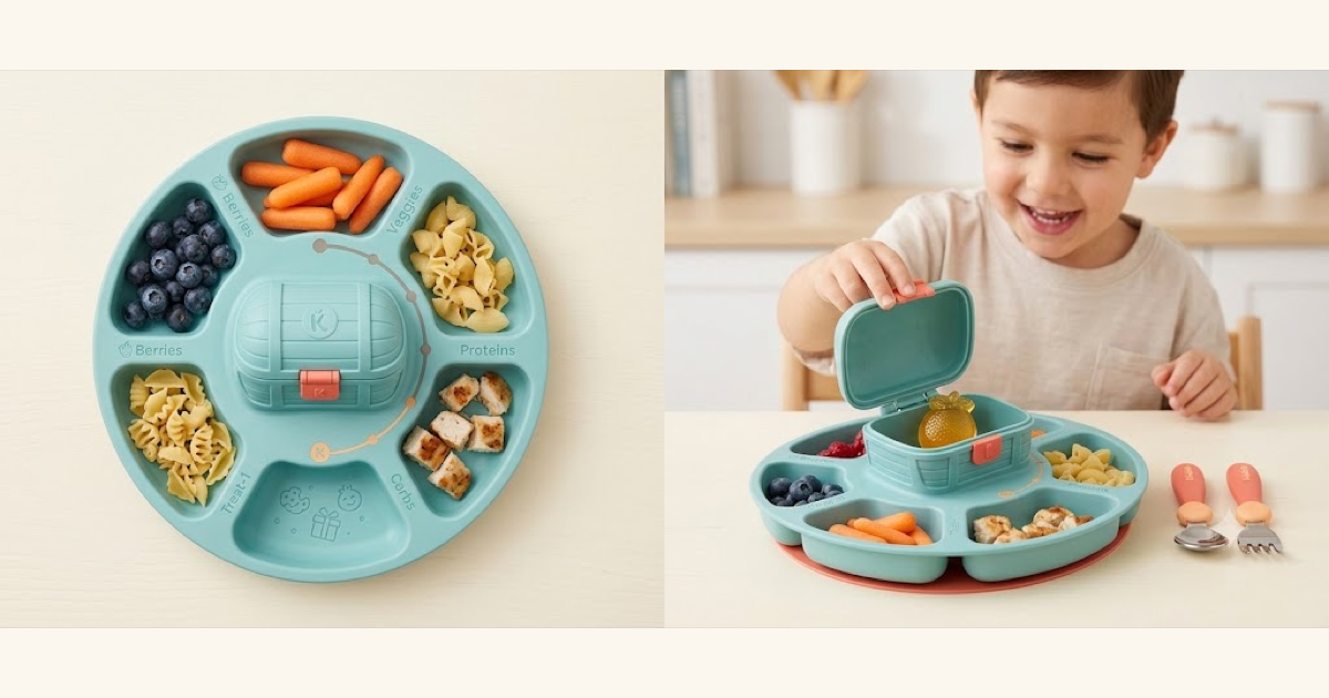 Plate-able divided plate concept for familiar foods and small try-it bites.